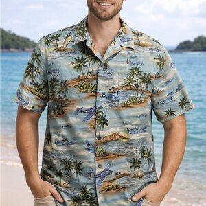 Men's Tropical Print Camp Shirt in Light Blue